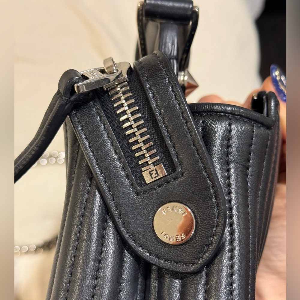 Fendi Black Quilted Leather Satchel with Silver Accents - Picture 9 of 9